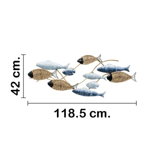 Cuadro de metal diseño peces dorados y azules de 108.6×40.6×6.4cm
