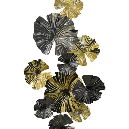 Cuadro de metal diseño hojas de loto doradas con negro de 128.9×69.2×7.0cm