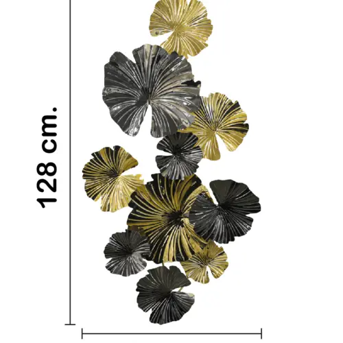 Cuadro de metal diseño hojas de loto doradas con negro de 128.9×69.2×7.0cm