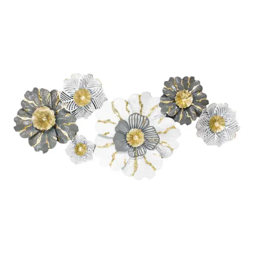 Cuadro de metal diseño flores blanco con dorado y gris de 131.4×64.1×9.5cm