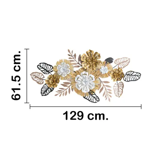 Cuadro de metal diseño flores caladas negras con dorado de 131.4×63.5×7.0cm