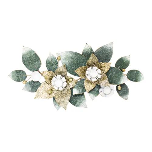 Cuadro de metal diseño flores doradas y hojas verdes de 134.0×67.3×8.9cm