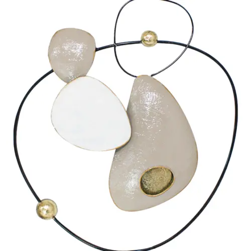 Cuadro de metal diseño abstracto blanco con café de 60.3×52.1×5.1cm