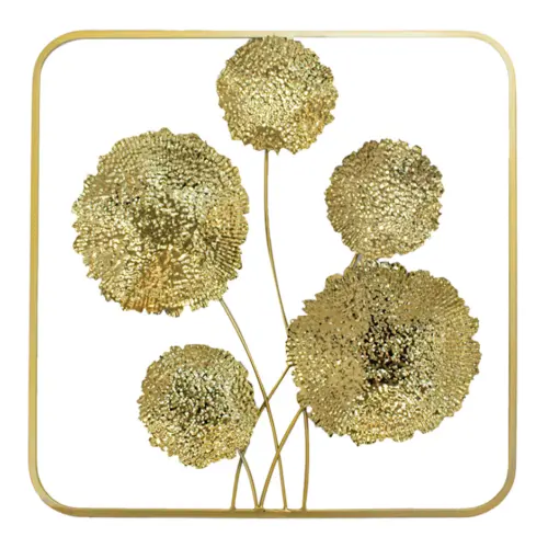 Cuadro de metal diseño hojas doradas de 50.2×50.2×5.1cm