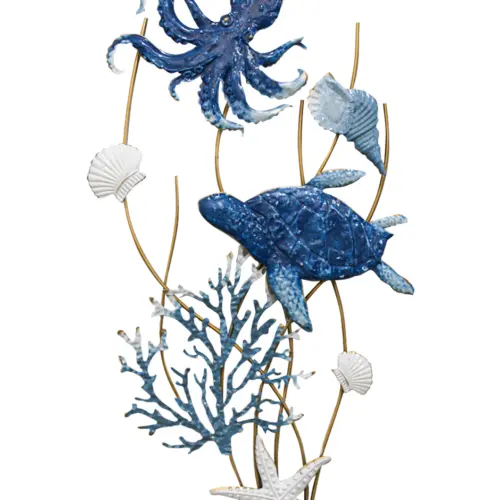 Cuadro de metal diseño arrecife con pulpo y tortuga de 39.4×75.6×3.8cm