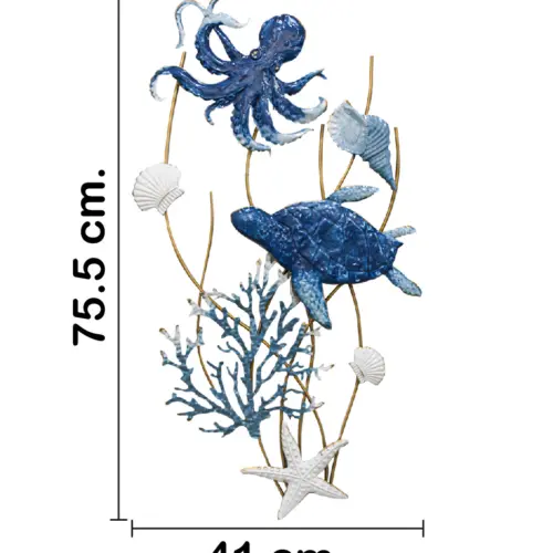 Cuadro de metal diseño arrecife con pulpo y tortuga de 39.4×75.6×3.8cm
