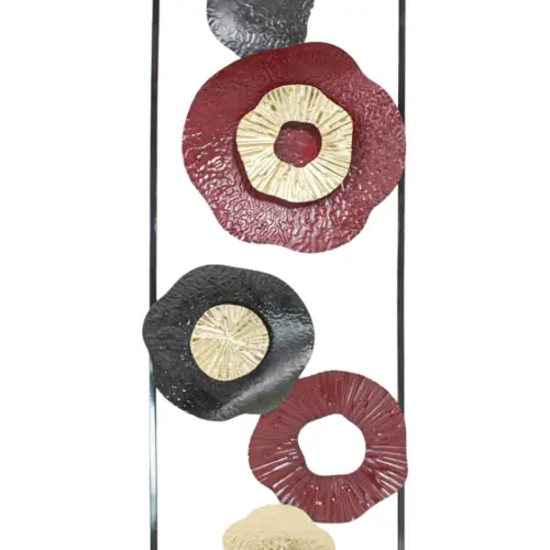 Cuadro de metal diseño hojas rojas con dorado y negras de 28.6×74.3×3.2cm