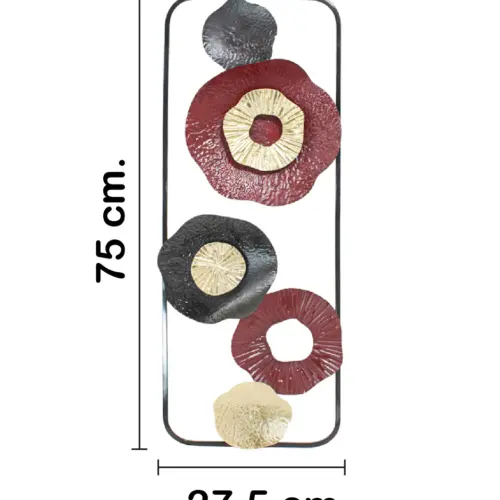 Cuadro de metal diseño hojas rojas con dorado y negras de 28.6×74.3×3.2cm