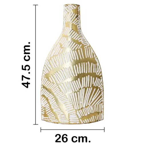 Florero de metal dorado con blanco de 26.0×9.5×47.0cm