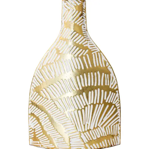 Florero de metal dorado con blanco de 26.0×9.5×39.4cm