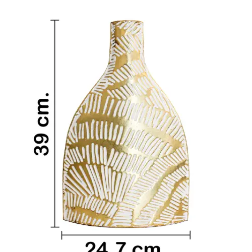 Florero de metal dorado con blanco de 26.0×9.5×39.4cm