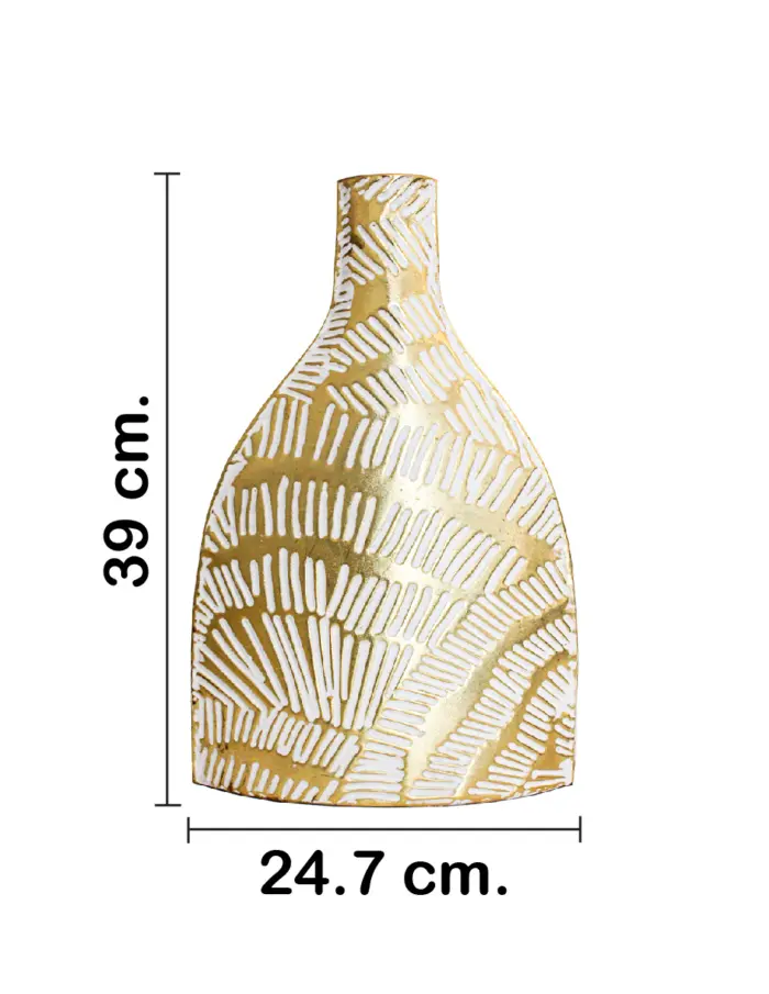 Florero de metal dorado con blanco de 26.0x9.5x39.4cm - Image 2