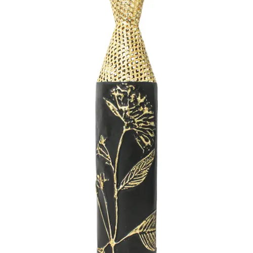 Florero de metal negro con dorado de 13.3×71.1cm