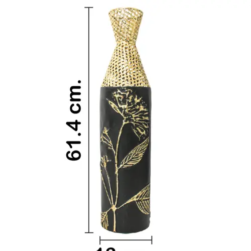 Florero de metal negro con dorado de 13.3×61.0cm