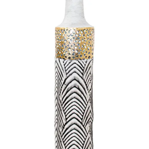 Florero de metal negro con rayas blancas y doradas de 12.7×63.5cm