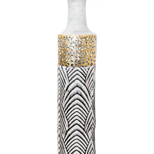 Florero de metal negro con rayas blancas y doradas de 12.7×53.3cm