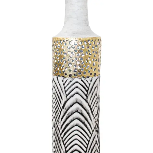 Florero de metal negro con rayas blancas y doradas de 12.7×44.5cm
