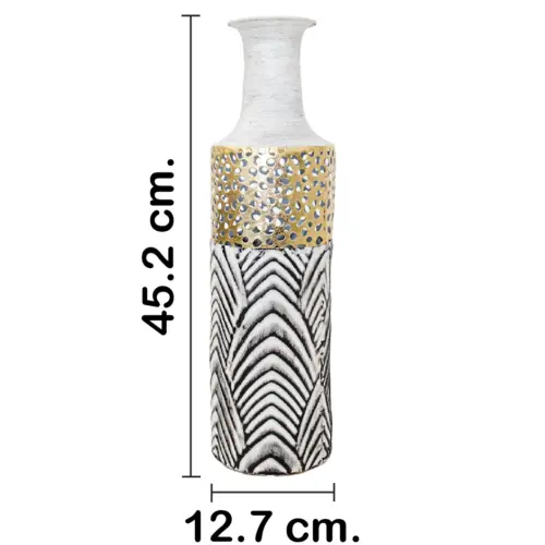 Florero de metal negro con rayas blancas y doradas de 12.7×44.5cm