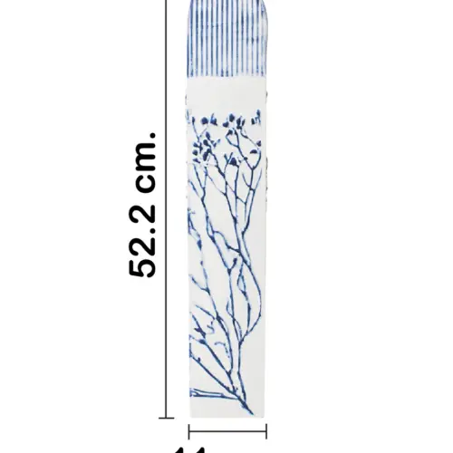 Florero de metal con ramas blanco con azul de 11.4×11.4×52.7cm