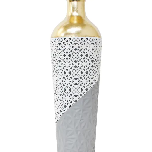 Florero de metal gris con blanco y dorado de 17.8×61.6cm