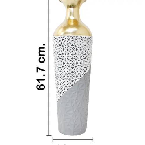 Florero de metal gris con blanco y dorado de 17.8×61.6cm