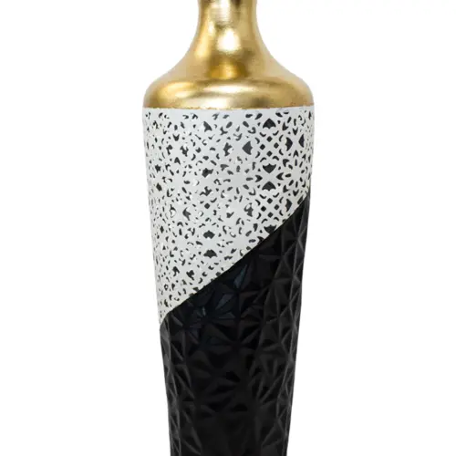 Florero de metal negro con blanco y dorado de 16.5×51.4cm