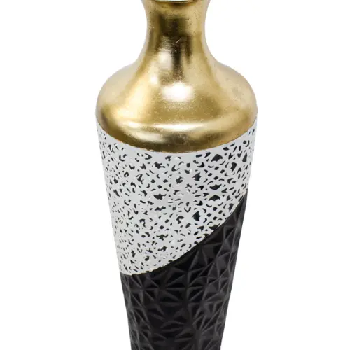 Florero de metal negro con blanco y dorado de 16.5×51.4cm