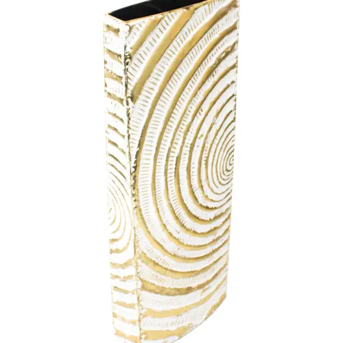 Florero de metal blanco con semi circulos de 16.5×8.9×49.5cm