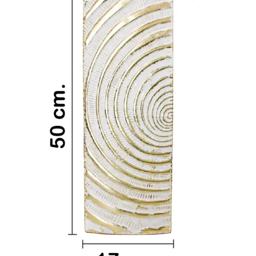 Florero de metal blanco con semi circulos de 16.5×8.9×49.5cm