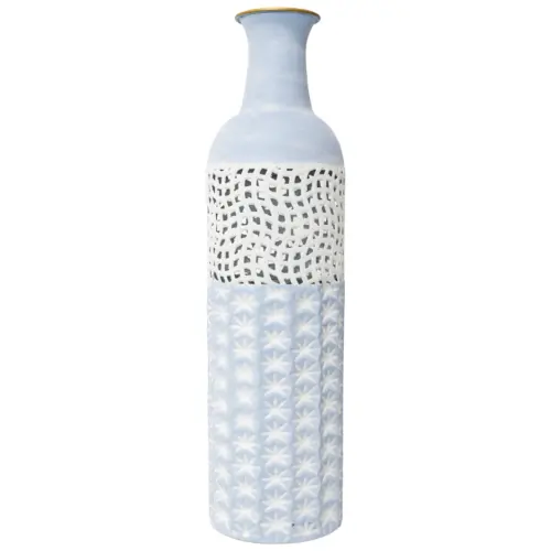 Florero de metal azul claro con detalles brillosos de 14.0×52.7cm