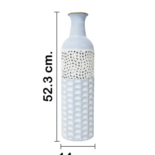 Florero de metal azul claro con detalles brillosos de 14.0×52.7cm