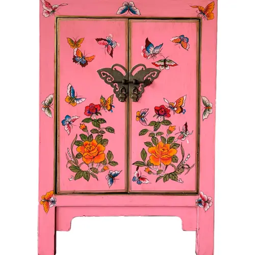 Gabinete de madera rosa con estampado de mariposas de 52x35x85cm