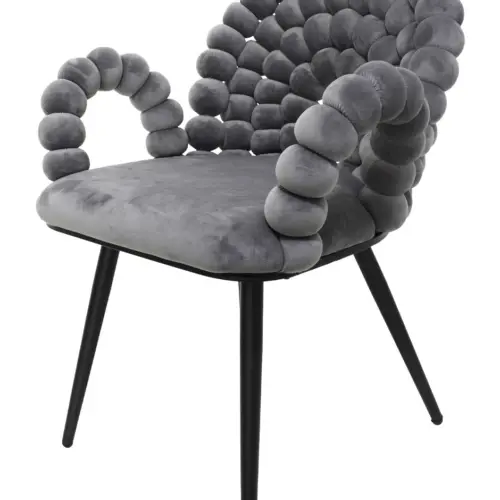 Silla de terciopelo gris oscuro diseño bolas con patas de metal de 61x58x87cm