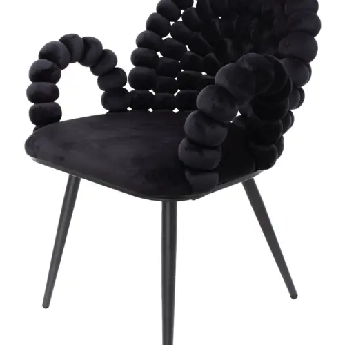 Silla de terciopelo negro diseño bolas con patas de metal de 61x58x87cm