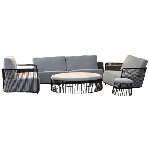 Juego de sala de 5 piezas de metal negro con mesa y auxiliar de 80x81x90/160x81x90/200x81x90/125×42/