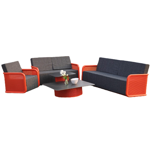 Juego de sala de 5 piezas tubular gris con rojo y mesa de centro y auxiliar de 70×70.5×83/130×70.5×8