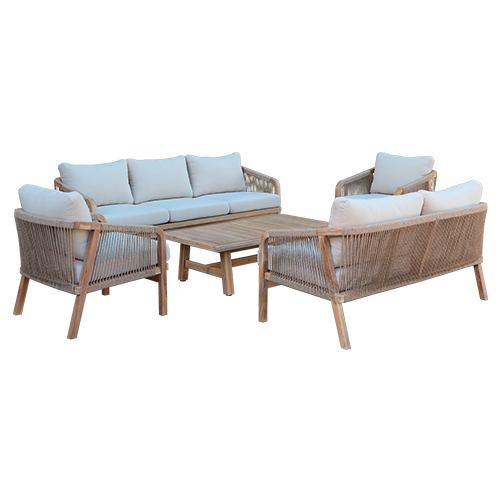 Juego de sala de madera acacia con cojines y mesa de centro 1+2+1+3