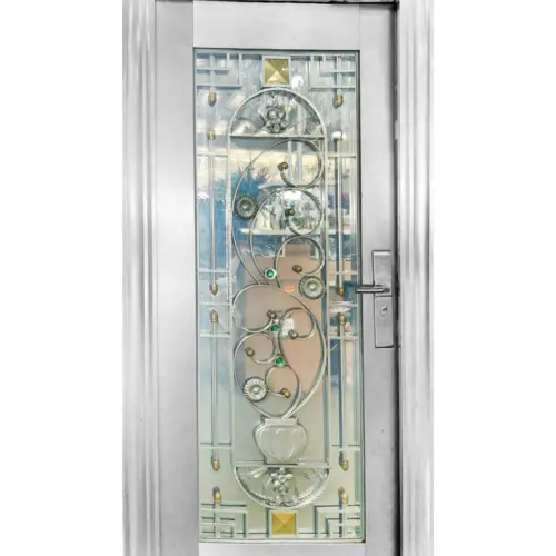 Puerta de acero inoxidable con cristal polarizado diseño guía de flores izquierda de 205x96x7cm