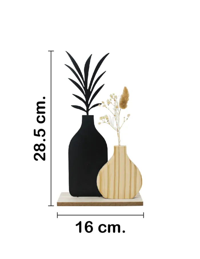 Floreros de madera negro y natural en base de madera de 16x6x29.5cm - Image 2