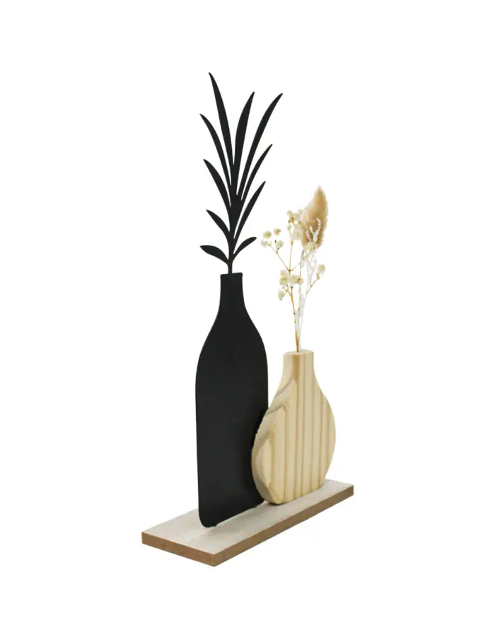 Floreros de madera negro y natural en base de madera de 16x6x29.5cm - Image 3