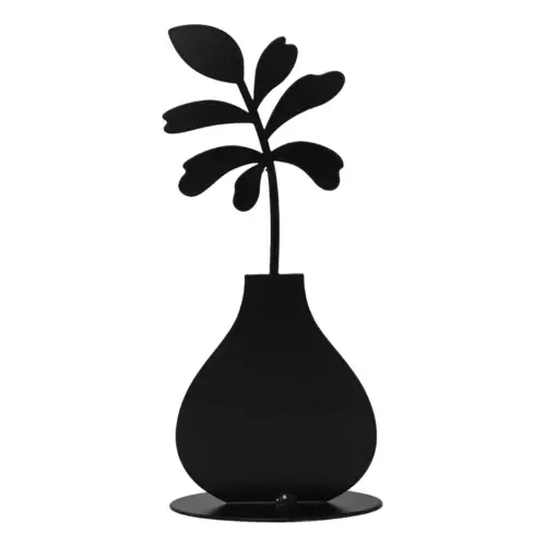 Florero de metal negro con flor negra de 18x8x4cm
