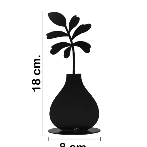 Florero de metal negro con flor negra de 18x8x4cm