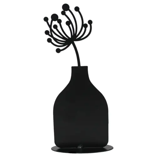 Florero de metal negro con flor negra de 18x8x4cm