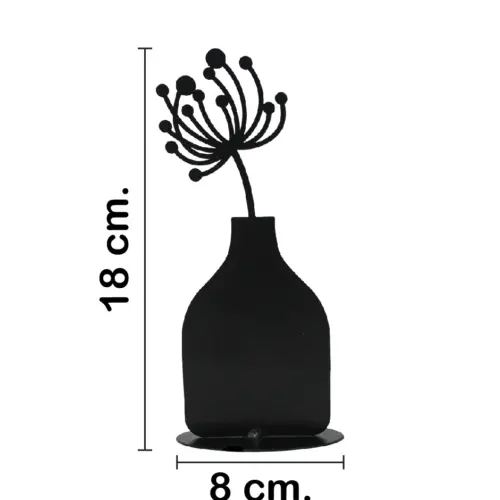 Florero de metal negro con flor negra de 18x8x4cm