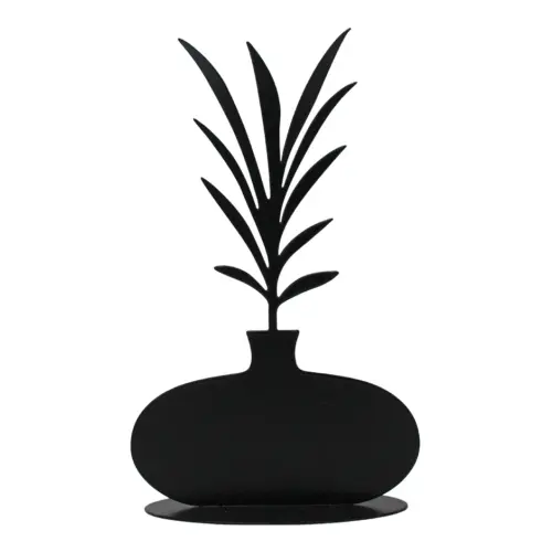 Florero de metal negro con flor negra de 19x11x4cm