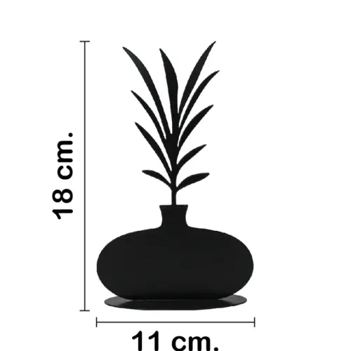 Florero de metal negro con flor negra de 19x11x4cm