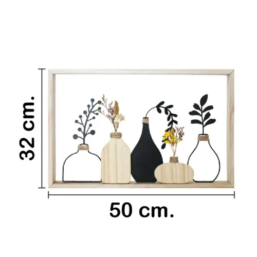 Cuadro de madera con floreros de 50x3x32cm