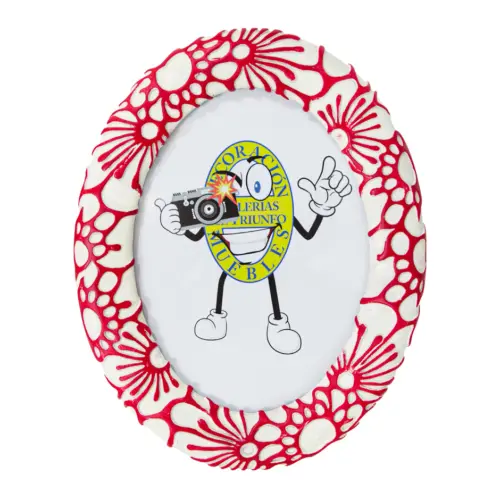 Portarretrato de poliresina blanco con rojo de 18×1.8x23cm