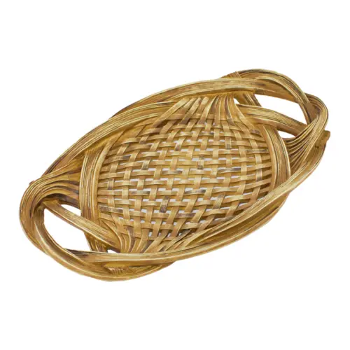 Charola de poliresina diseño tejido cafe de 45×18.5x6cm