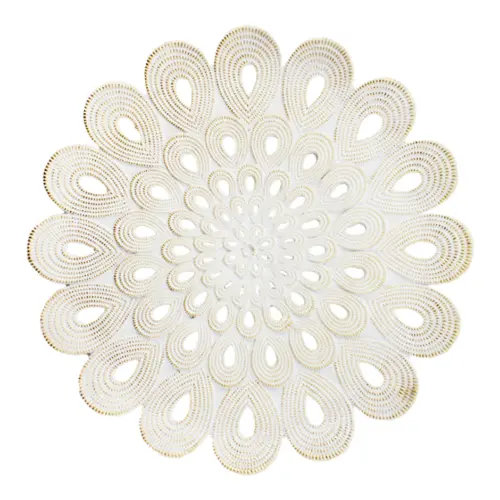 Base de poliresina diseño flor blanca con dorado de 29.5×29.5×2.2cm